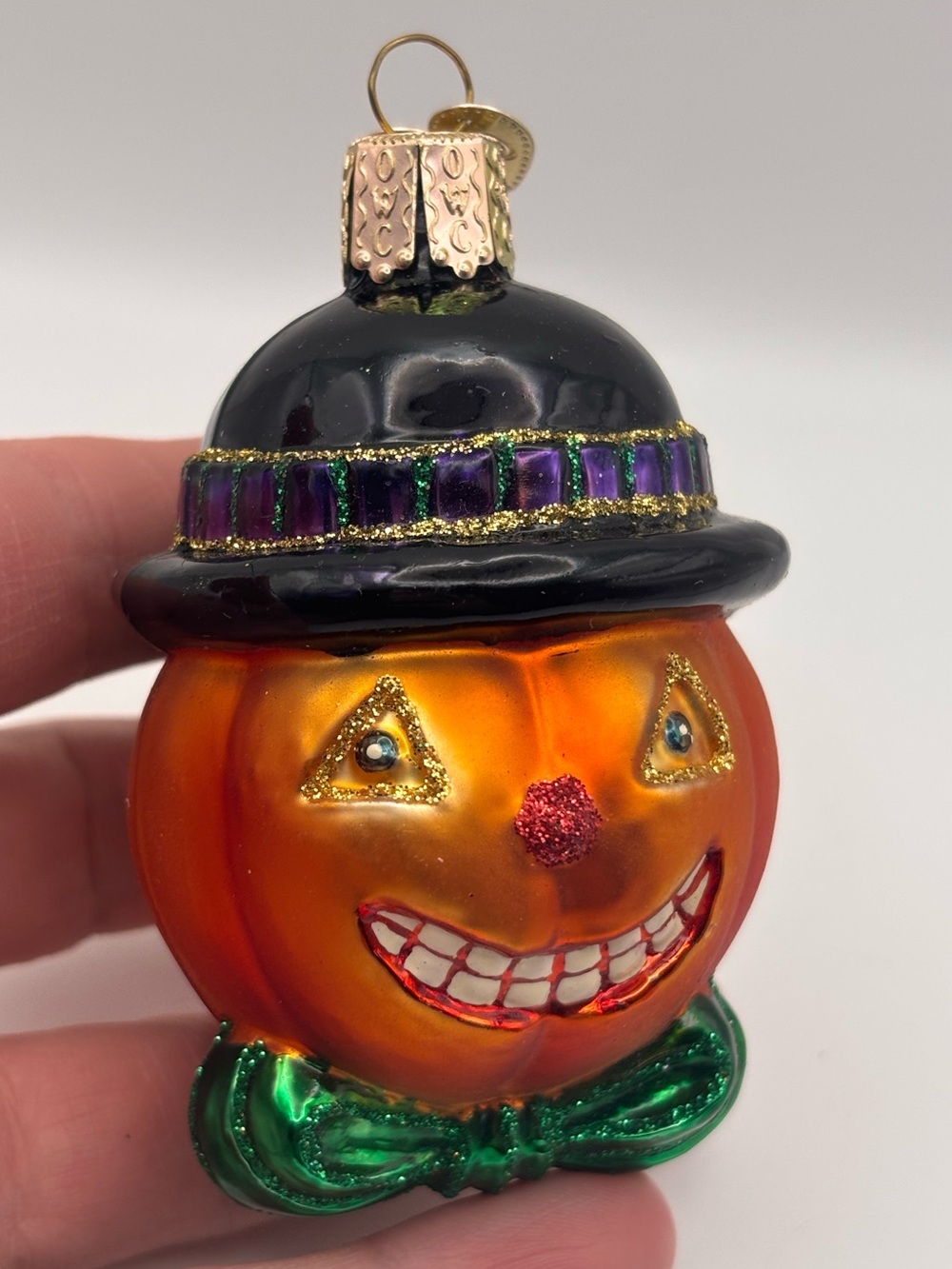 Old World Christmas Ornament, Jack-o-Lantern with Black Hat, Halloween Decor